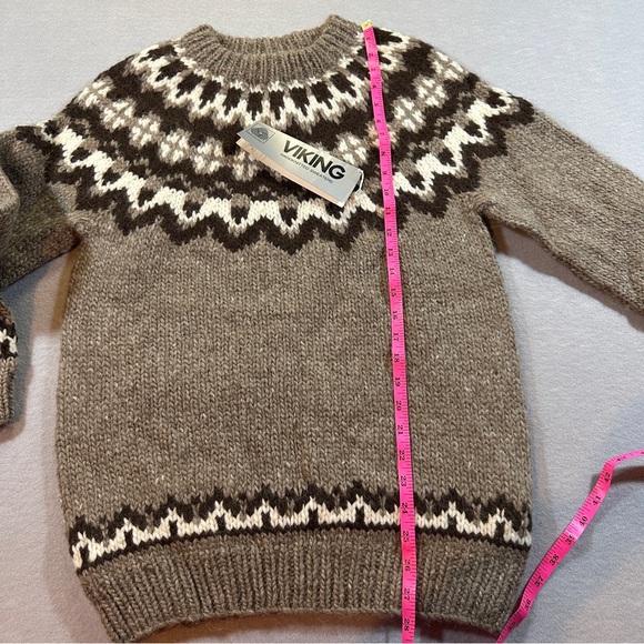VTG Viking Icelandic Wool Sweater Women’s Large Cream Brown Fair Isle Hand Knit - Picture 3 of 10